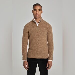 Henry Jacobson Silk Cotton Blend Knit Sweater Tan Brown Quarter Zip Pullover Men